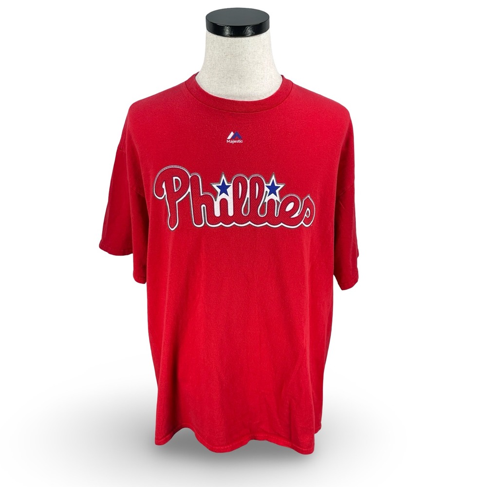 Majestic Philadelphia Phillies Rhys Hoskins 17 Red T-Shirt Mens 2XL MLB Baseball